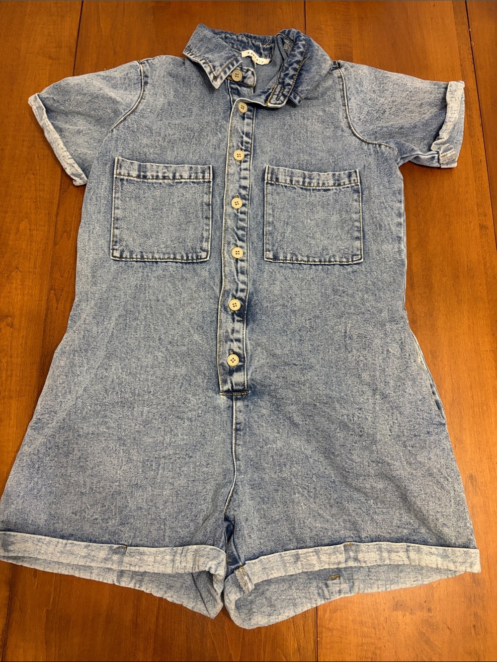 Light Blue Denim Romper Shorts